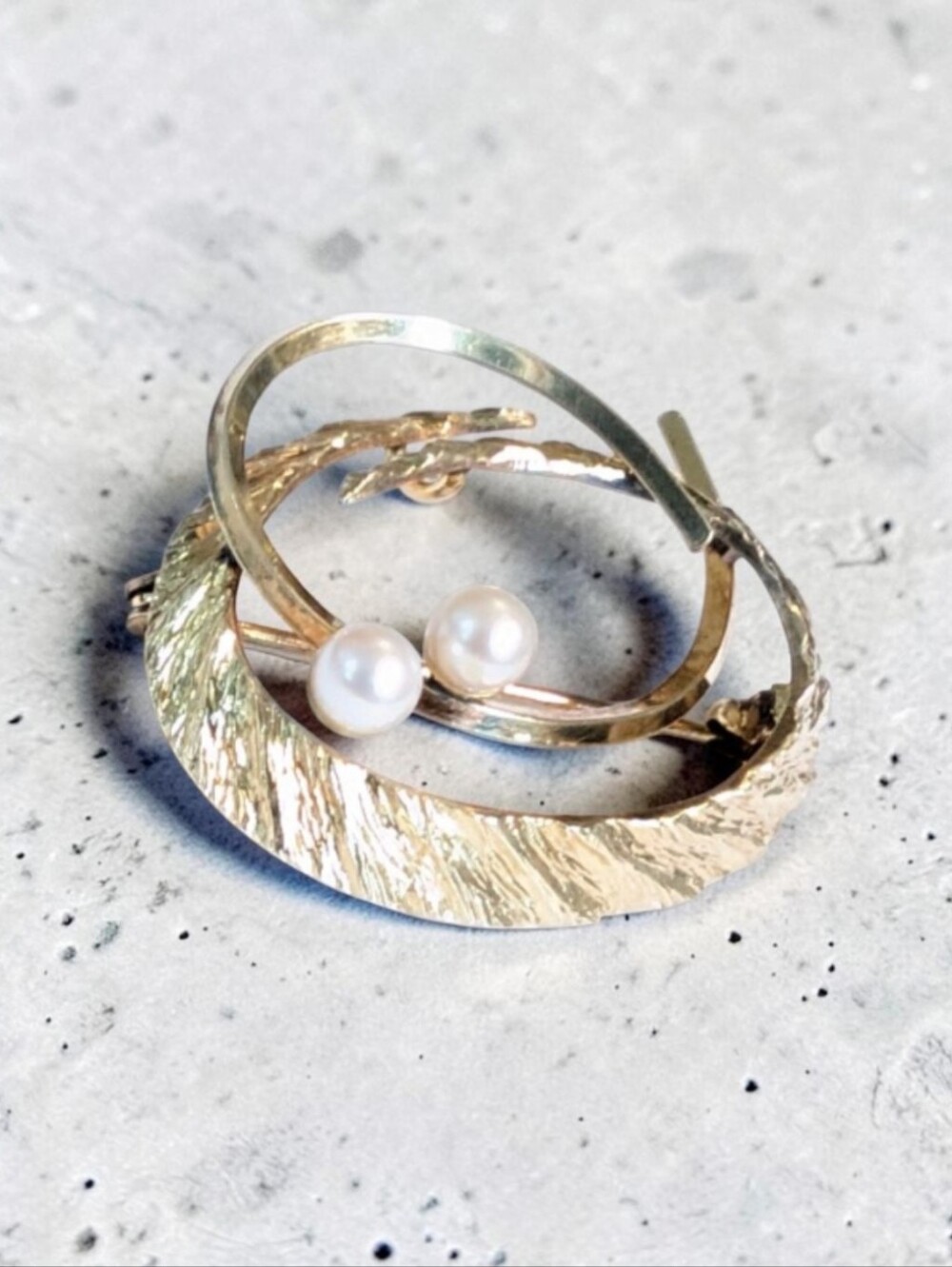 Vtg Kordes & Lichtenfels Convertible Modernist Gold-Plated Double Pearl Brooch